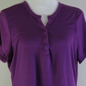 NWT Rue + Purple Short-Sleeve 1/4 Button Ribbed Pullover Top Size 1X (C1368)